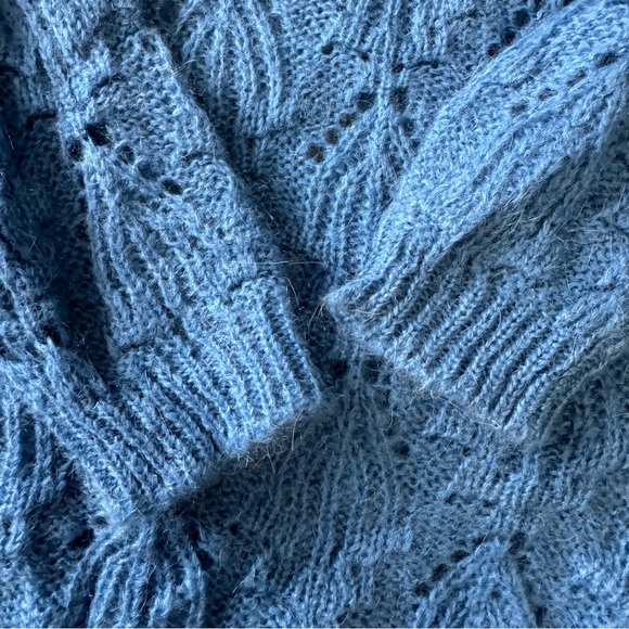 Elsamanda Crewneck Blue Mohair Wool Blend Knit Sweater Made in Italy Size Large - Picture 6 of 9